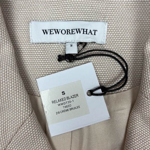 NWT WeWoreWhat Tweed Relaxed Single Breasted Oversized Blazer Jacket Beige Small - Picture 8 of 9
